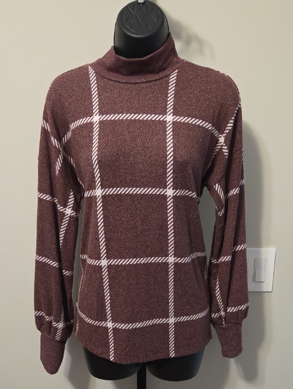 Maurices Burgundy Plaid Cowl-Neck Sweater